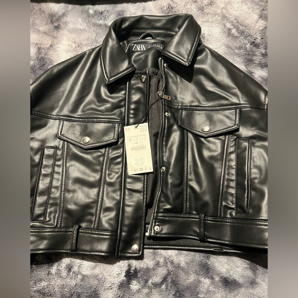 Faux leather Zara  Jacket , Black , size M . New with Tags